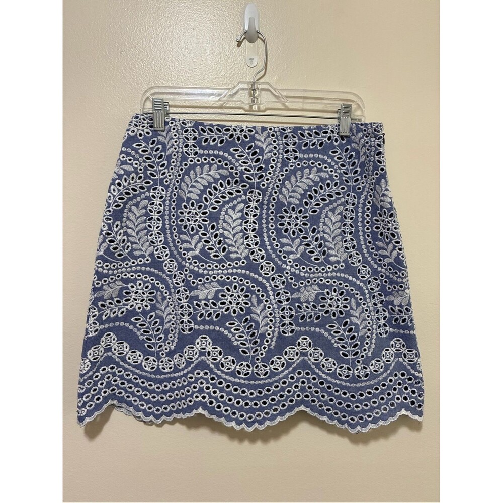 Loft Blue Floral Eyelet Mini Skirt size 10 petite
